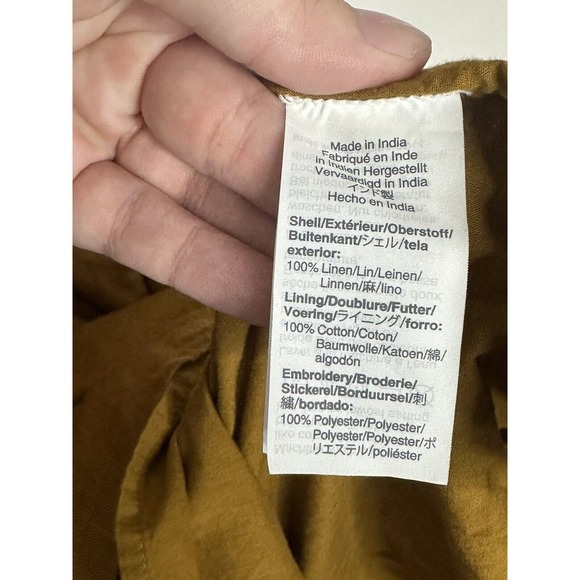 J. Crew Mustard Yellow Linen Drawstring Embroidered Midi Boho Hippie Dress Sz 6 - Picture 4 of 7